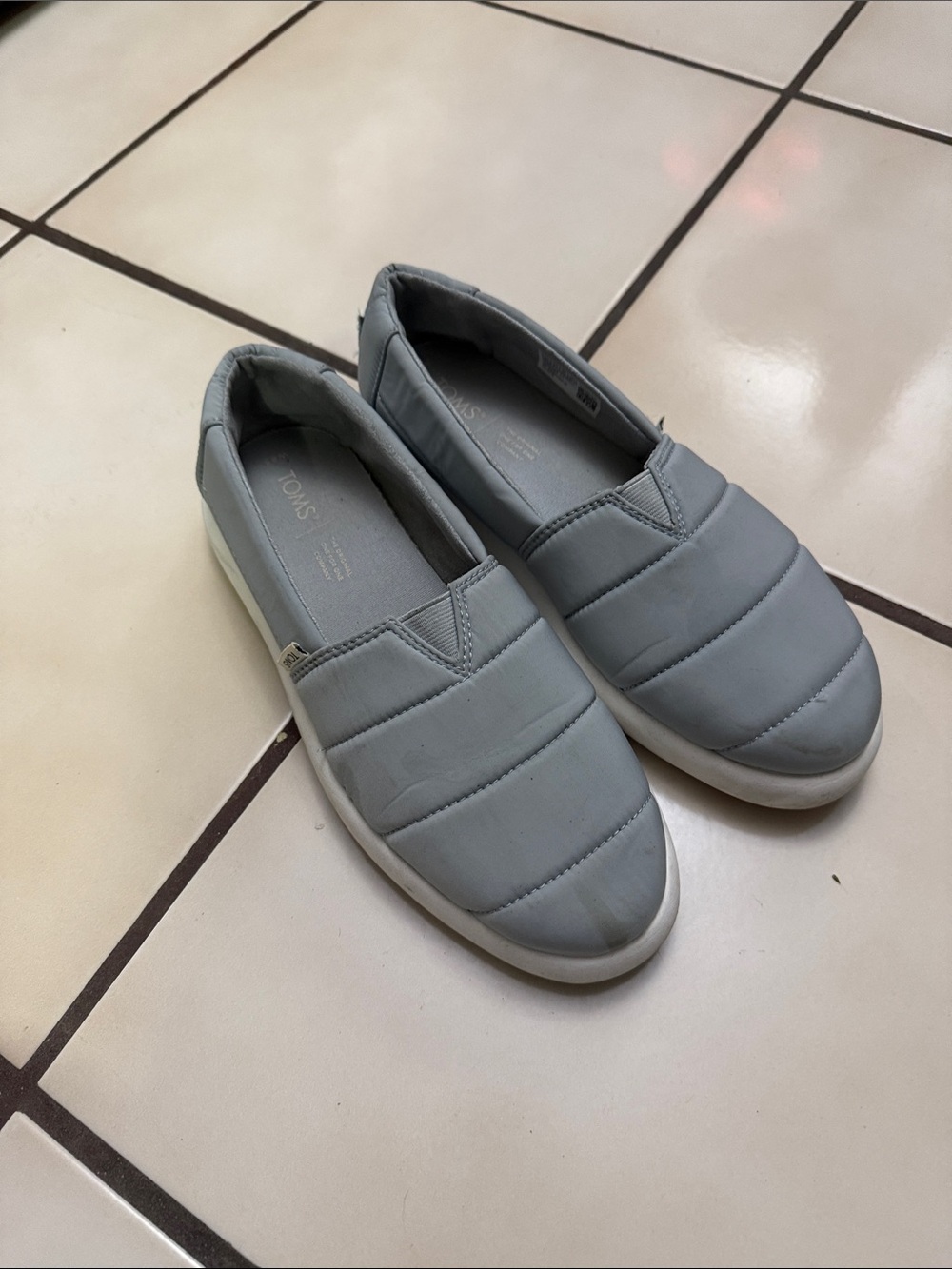 TOMS Quilted Slip-On Sneakers in Gray with White Sole